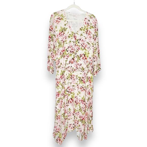 J. Jill Dresses J. Jill Pebble Hydrangea Floral Midi Dress Size Large - Picture 1 of 8